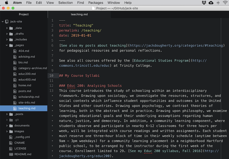 site screenshot in Atom Editor